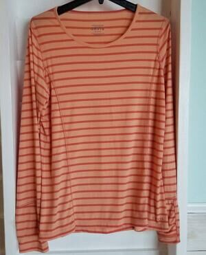 Women's Orvis Orange Stripe Insect Shield Repellant Apparel LS Crew Neck Medium